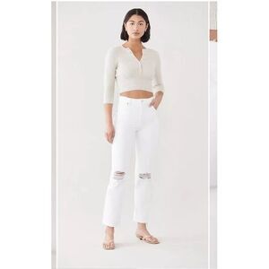 Rollas Jeans Original High Rise Straight White Distressed‎ Australian Size 29